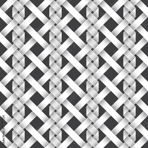 Abstract repeatable pattern background of white twisted strips. Swatch of intertwined ribbons. Seamless pattern with volume effect.