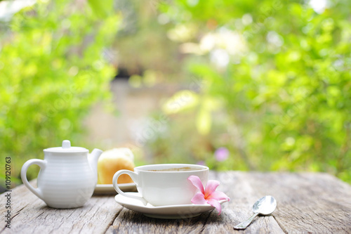 coffee and bread at outdoor