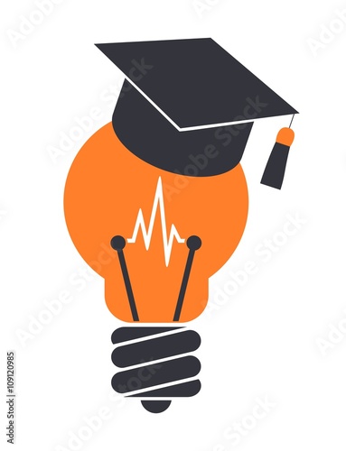 Light bulb with graduation cap. Education icon. Isolated on white