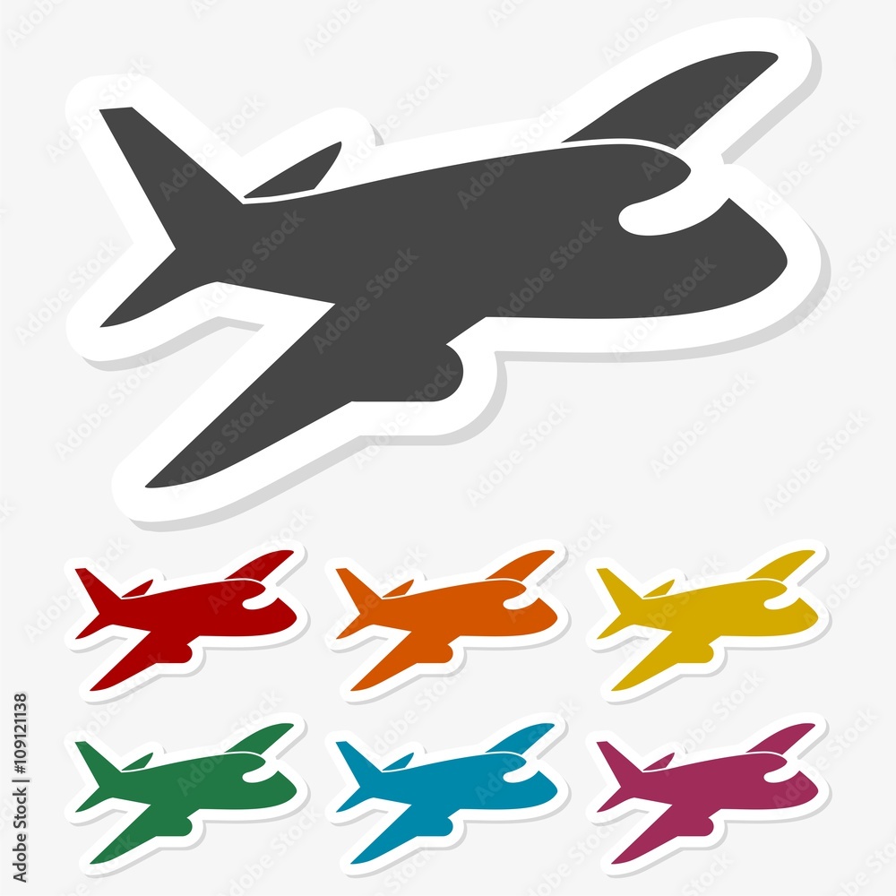 Multicolored paper stickers - Plane Icon