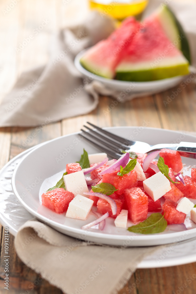 Watermelon salad with mint. Watermelon salad with mint.