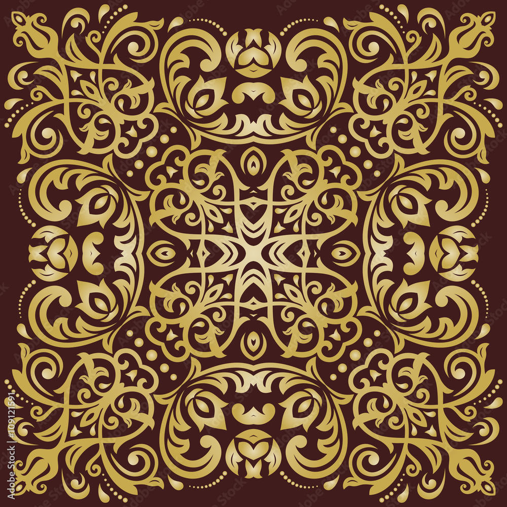Oriental pattern with arabesques and floral elements. Traditional classic golden ornament
