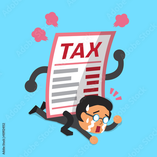 Cartoon a businessman with big tax letter
