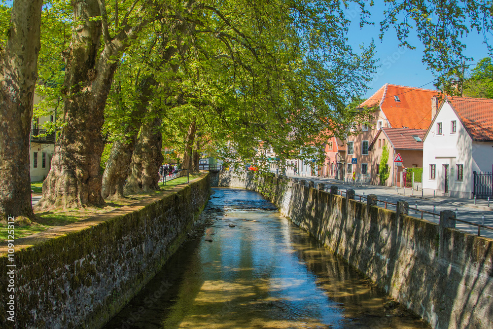 City park and Gradna creek in the town of Samobor, northern Croatia