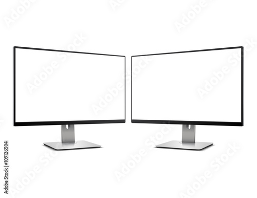 Two Computer Monitors with blank screen Mockup Isolated on White