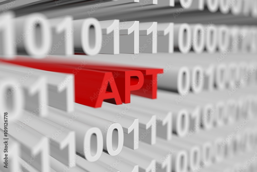 APT as a binary code with blurred background 3D illustration