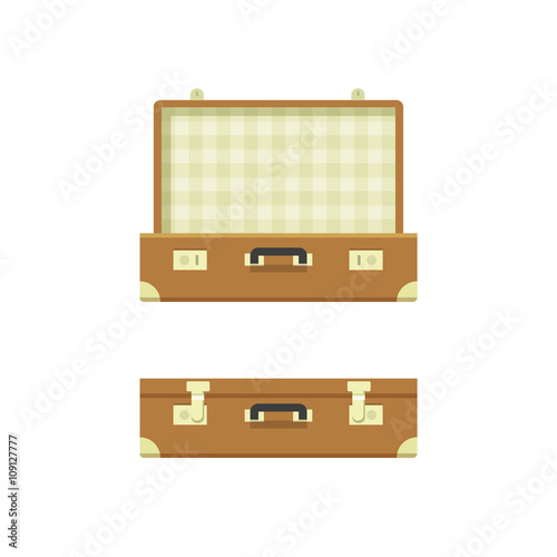 Suitcase open, suitcase closed vector illustration isolated on white background, textured suitcase opened and closed, travel suitcases flat cartoon case design