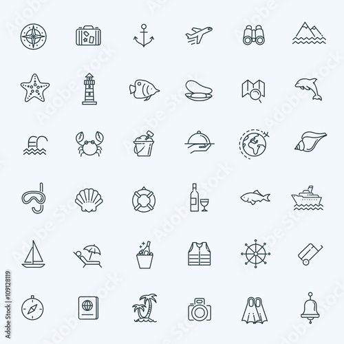 Outline web icon set - journey, vacation, cruise