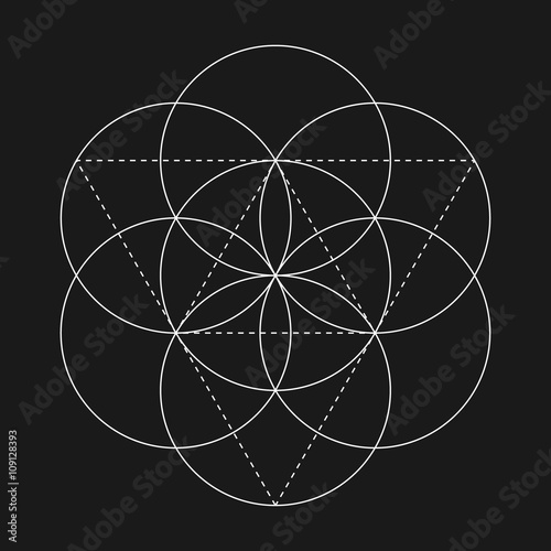Flower of Life sign. Vector isolated Geometric Symbol Flower of Life. Flower of Life symbol with circles. Metatron's Cube. Sacred Geometric glyph - Flower of life. Holy sacred symbol. Sacred Geometry