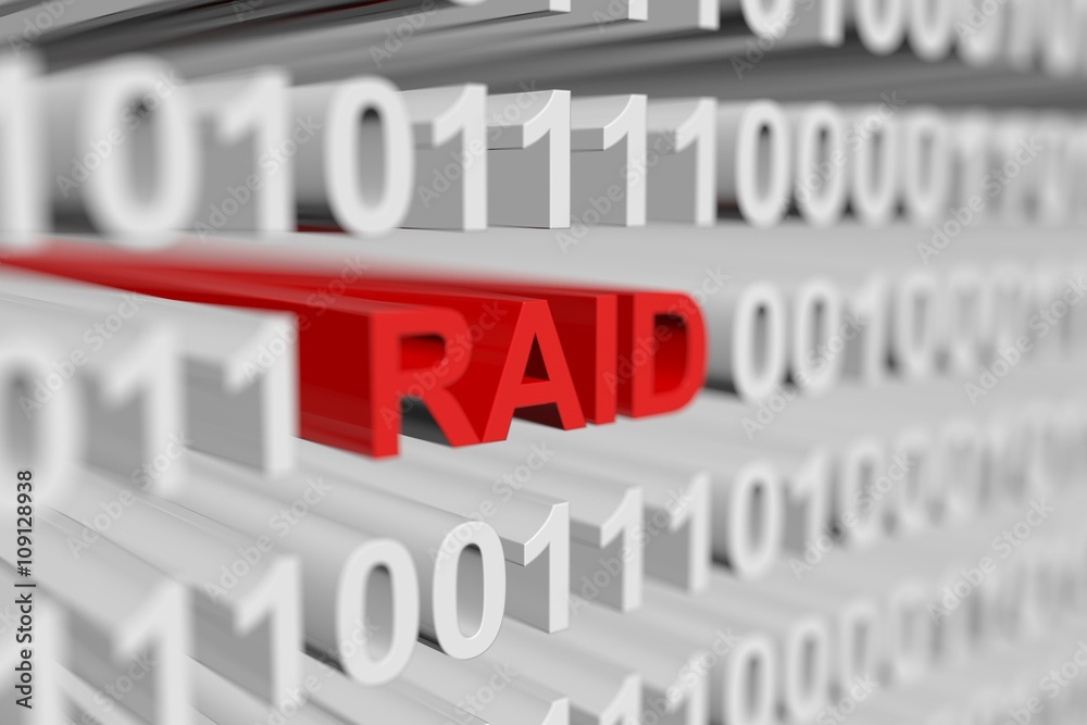 RAID as a binary code with blurred background 3D illustration
