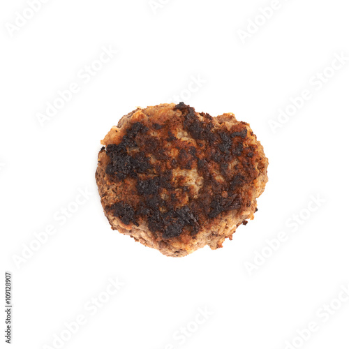 Single hand made cutlet isolated over white background