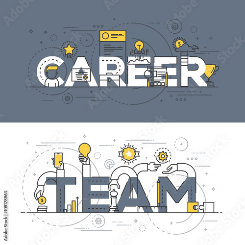 Flat design line concept banner - Career and Team