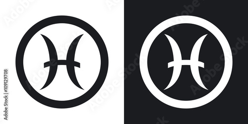 Zodiac sign Pisces. Two-tone version on black and white backgrou