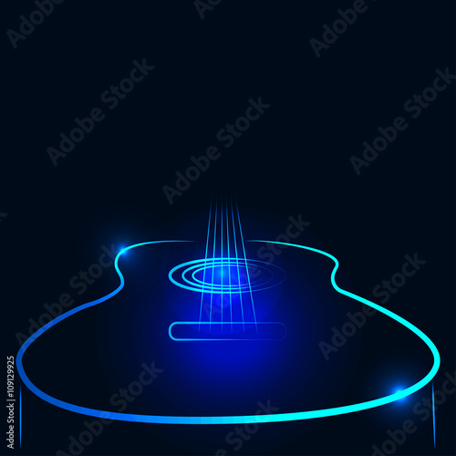 Vector illustration of an acoustic guitar in neon