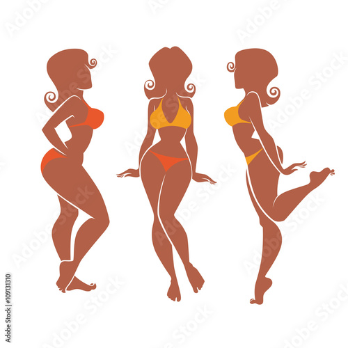 vector silhouettes of summer plus size pinup girls