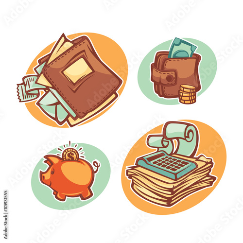finance, money and tax vector icons, labels and emblems