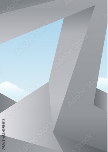 Background with abstract architectural constructions of concrete against the sky