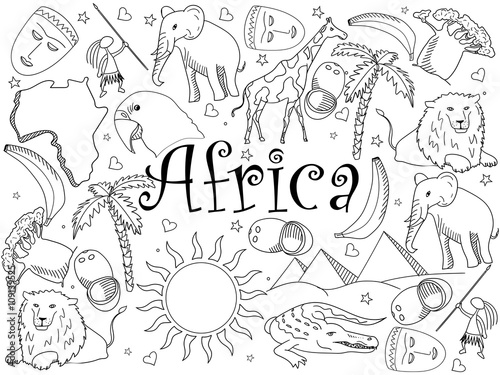 Fototapeta Naklejka Na Ścianę i Meble -  Africa coloring book vector illustration