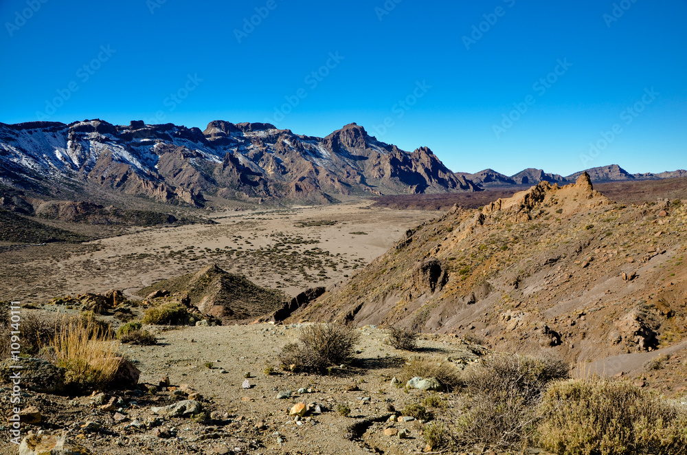 volcanic debris in Ucanca valley and Sombrero de Chasna mountains in the southern part of Teide caldera
Roques de Garcia, Teide National park, Tenerife, Canary islands, Spain