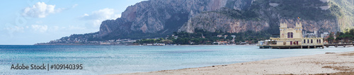 Panoramic view of Mondello beach in Palermo, Sicily