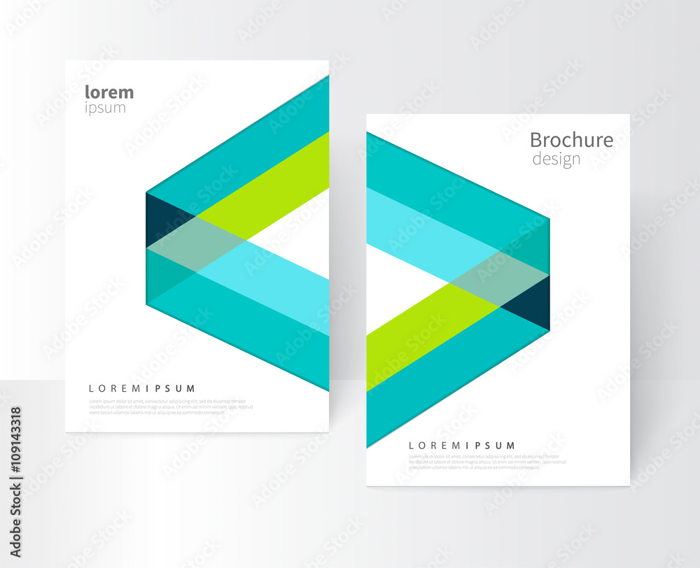 Vector set brochure cover template. Blue and green diagonal lines and ...