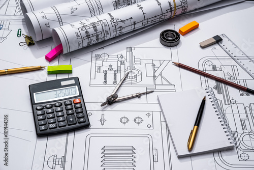 engineering drawings and tools photo