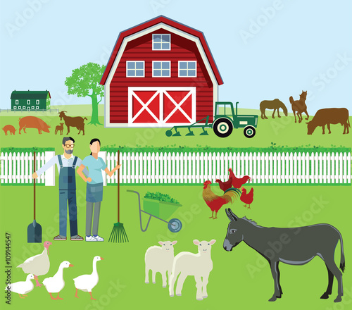 Farmer und Landwirtschaft mit Tieren