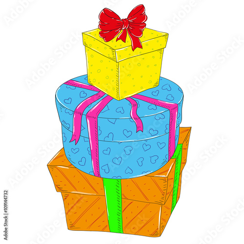 Boxes with gifts. Vector on white background.