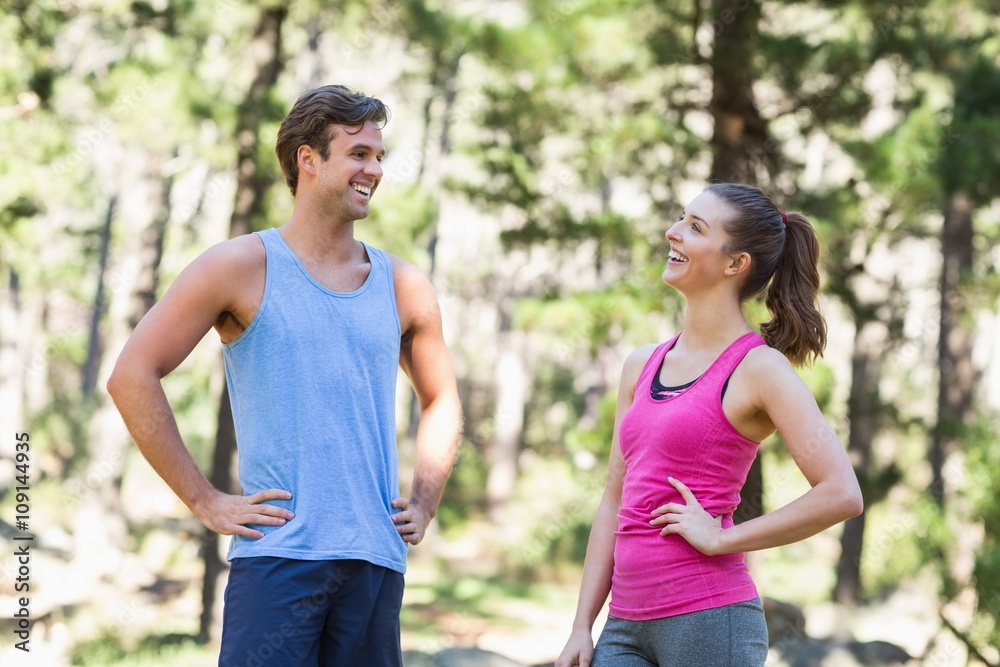 Happy joggers in forest Happy joggers in forest