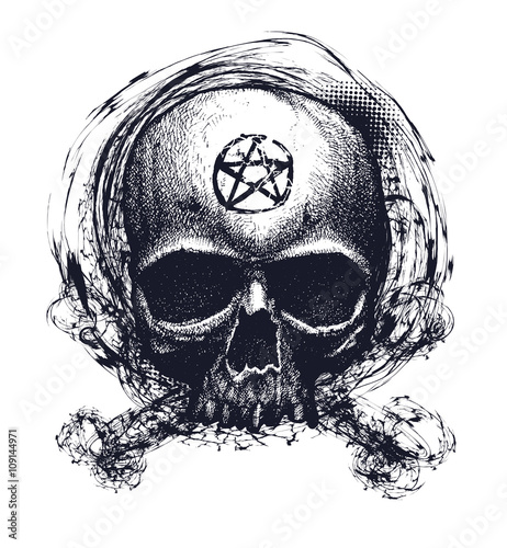 Black and white human skull