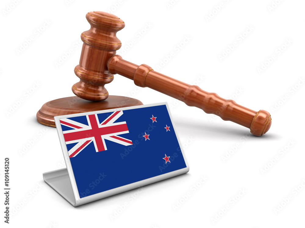 3d wooden mallet and New Zealand flag. Image with clipping path