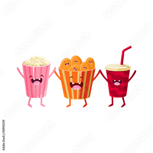 Popcorn, Soda And Chips Cartoon Friends