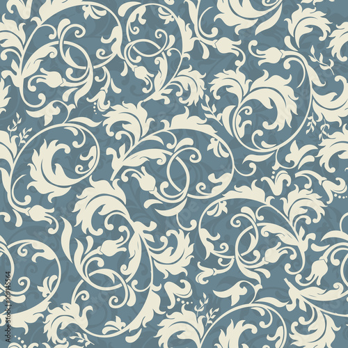 seamless victorian pattern in blue, grey and beige