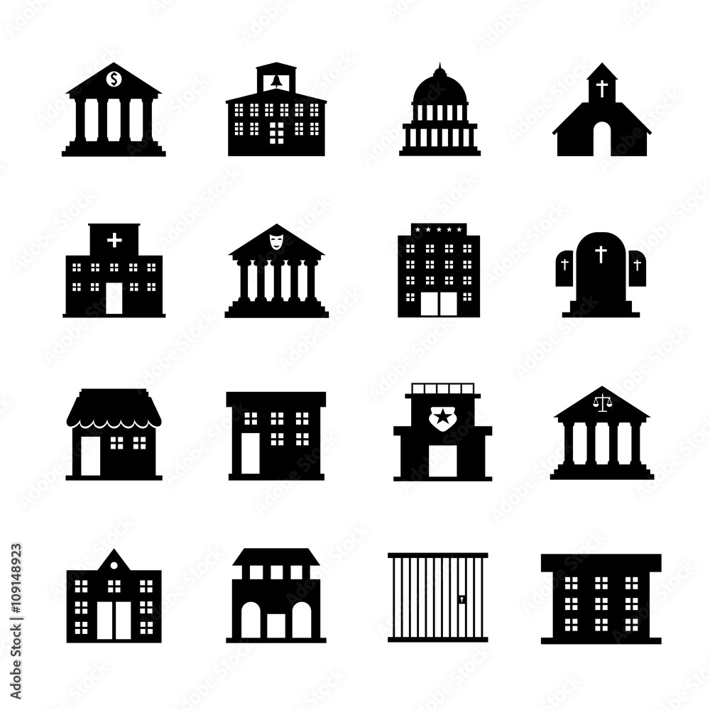 Government and public building vector icons