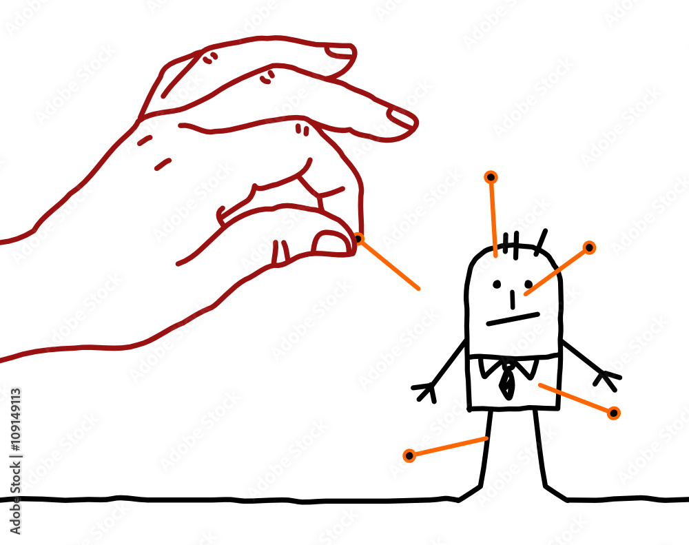big hand and cartoon businessman - voodoo