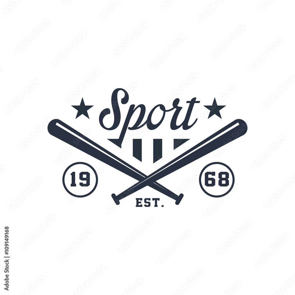 Classic Sport Label With Crossed Bats Classic Sport Label With Crossed Bats