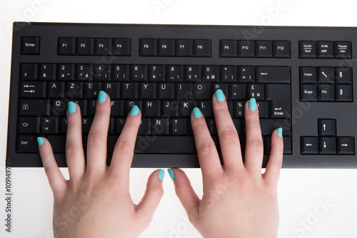 Technology and internet concept background with woman's hands