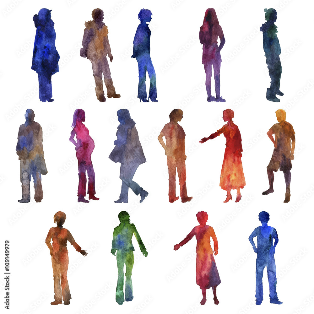 Fototapeta premium vector watercolor people silhouettes