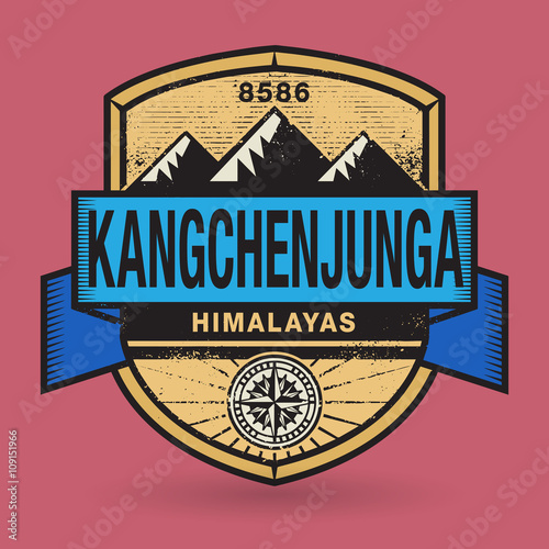 Stamp or vintage emblem with text Kangchenjunga, Himalayas