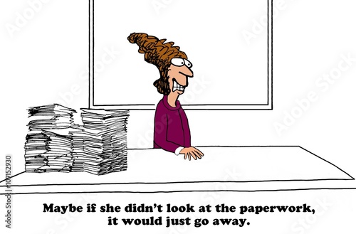Business cartoon about paperwork.