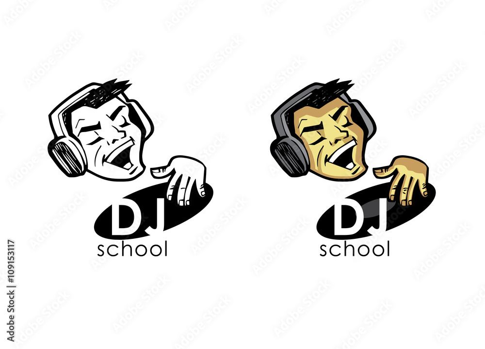 DJ in earphones plays on a vinyl record.