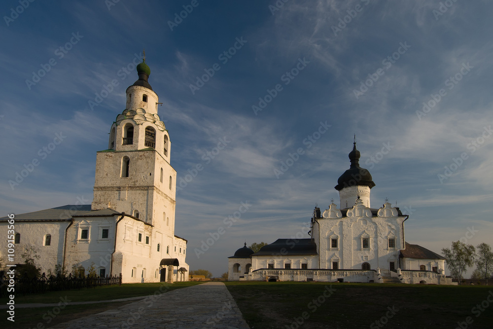 Nice old Russian Christian Cathedral against blue sky, Sviyazhsk island,Russia