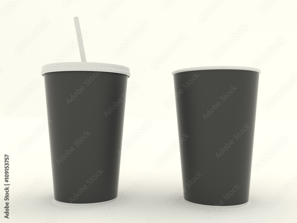 Several different paper cup set with black blank for design. Isolated on background. High resolution 3d illustration Several different paper cup set with black blank for design. Isolated on background. High resolution 3d illustration
