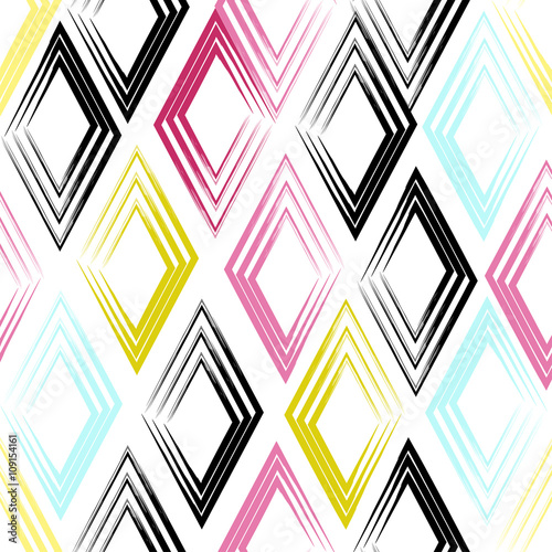 Cute vector geometric seamless pattern. Brush strokes, rhombus. Hand drawn grunge texture. Abstract forms. Endless texture can be used for printing onto fabric or paper