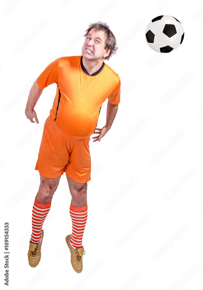 Soccer Player heading the ball  isolated on a white background