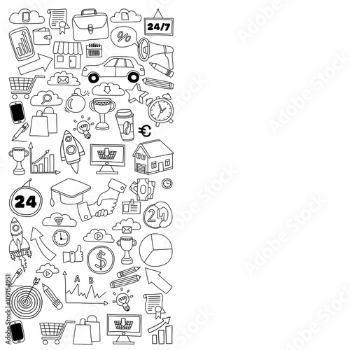 Vector set of doodle business icons on white paper