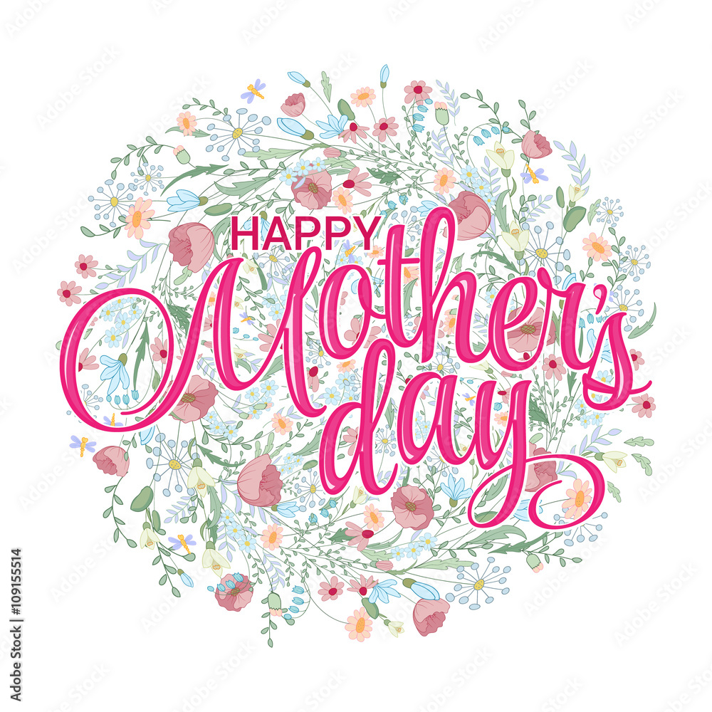 Happy mothers day card. Bright spring concept illustration with flowers in vector Happy mothers day card. Bright spring concept illustration with flowers in vector