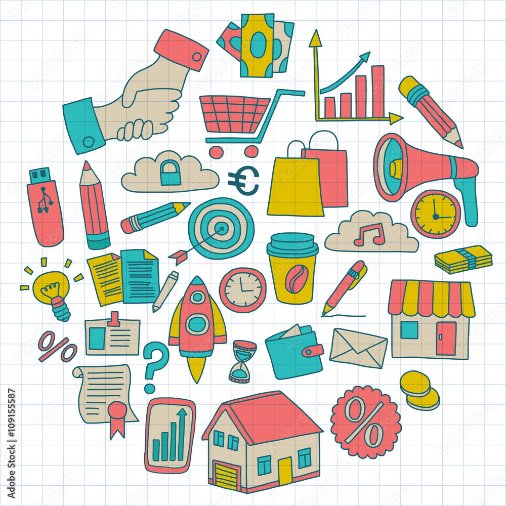 Vector set of doodle business icons Vector set of doodle business icons