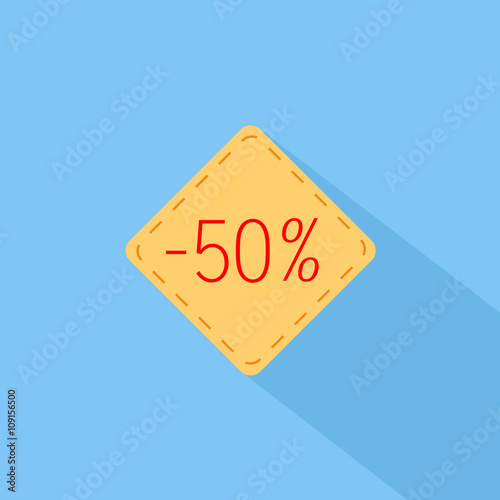 50% Percent Label - Isolated On Blue Background - Vector Illustration, Graphic Design. Long Shadow