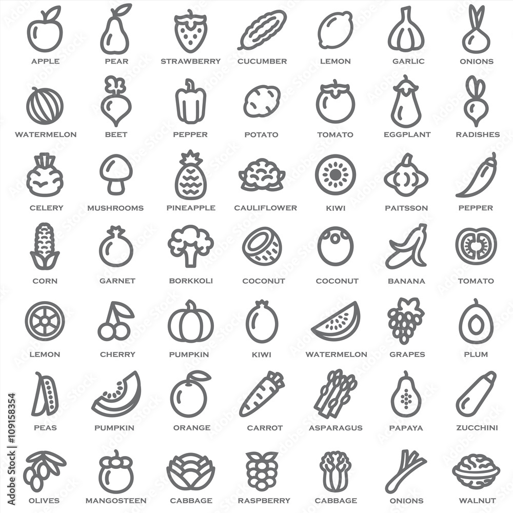 Set of vegetables and fruits outline
